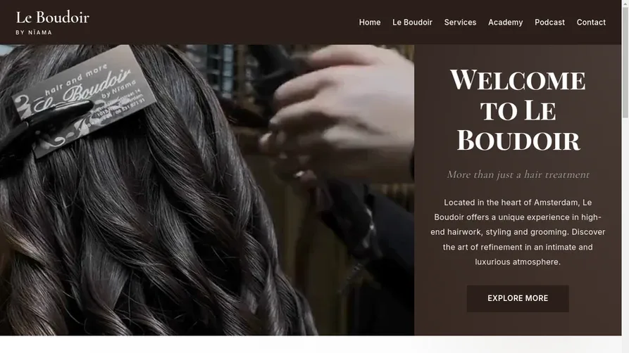 Screenshot van de Le Boudoir by Niama website