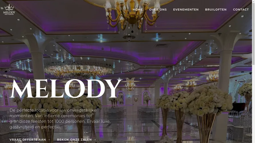 Screenshot van de Party Centre Melody website