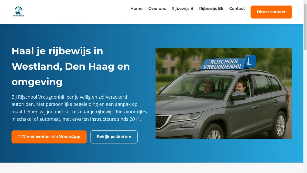 Screenshot van de Rijschool Vreugdenhil website